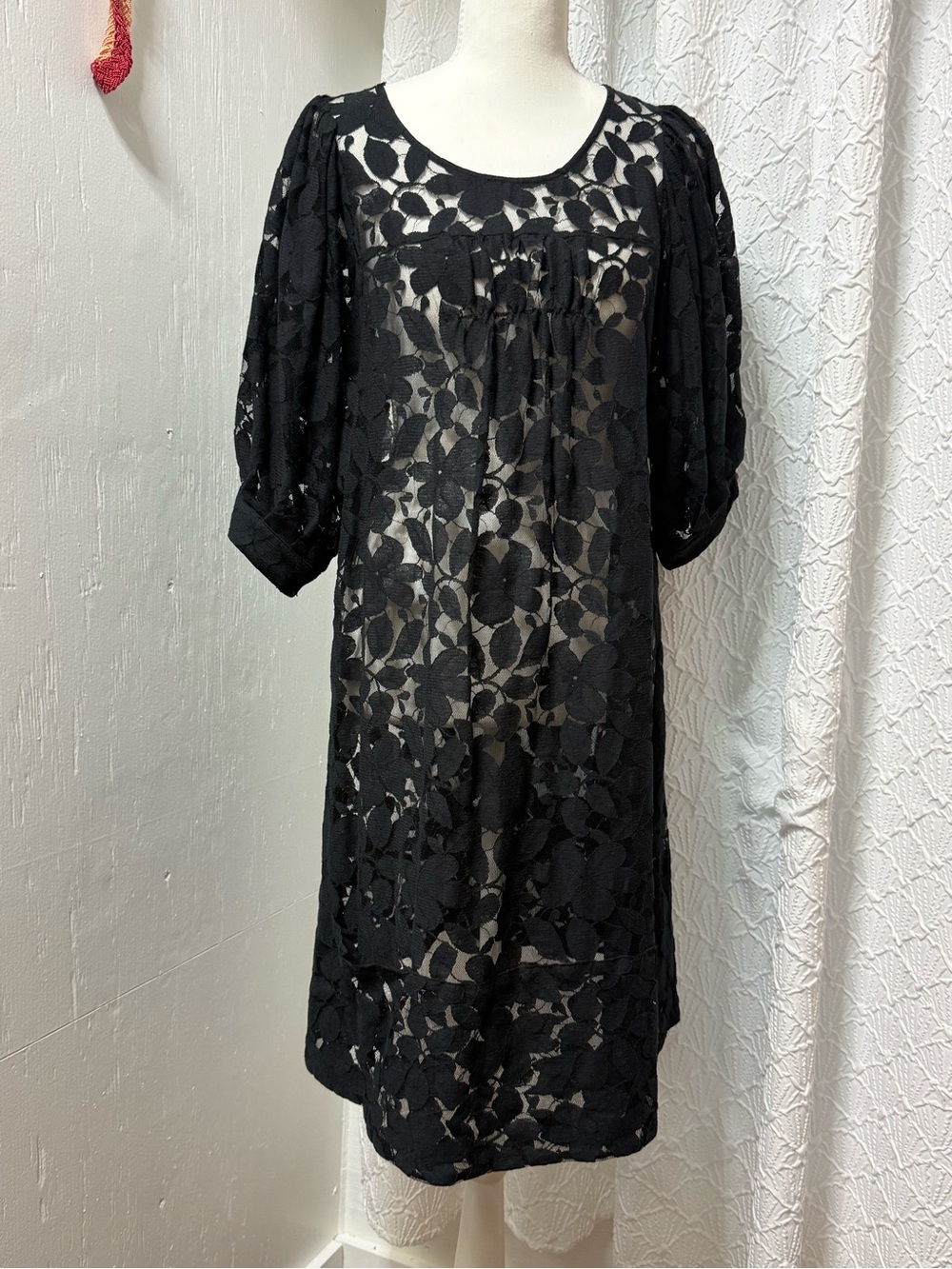 AGB Black Floral Lace Midi Dress